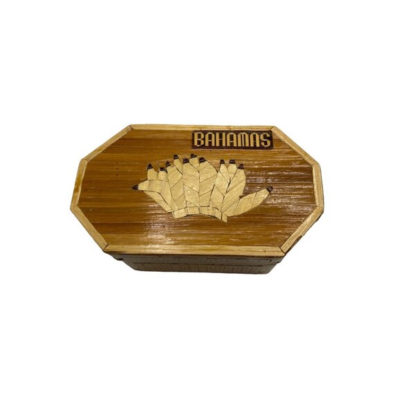 Handmade Octagonal Bahamas Wooden Trinket Jewelry Box /with lid. Lined Souvenir - Picture 8 of 10